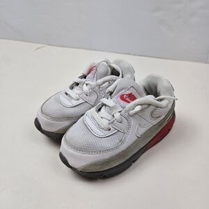 Nike Kids Air Max 90 White and Red Sneakers Size 8C